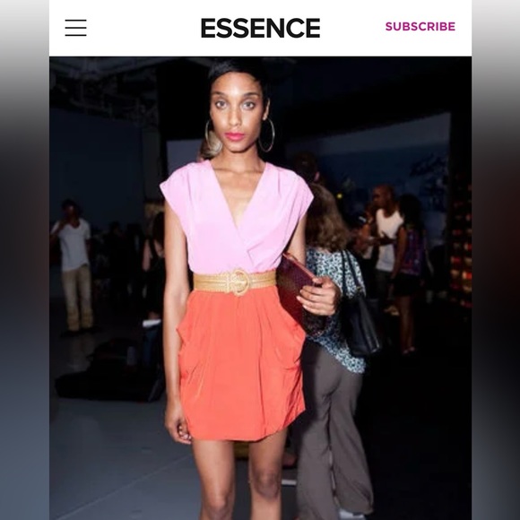 H&M V-Neck Short Sleeve Pink and Orange Mini Dress with Pockets Sz 6 - Picture 9 of 9